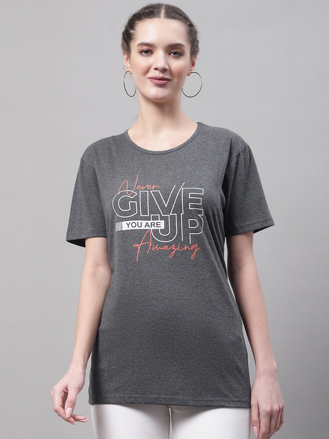 

MACK JONNEY Typography Printed Running Cotton T-shirt, Grey