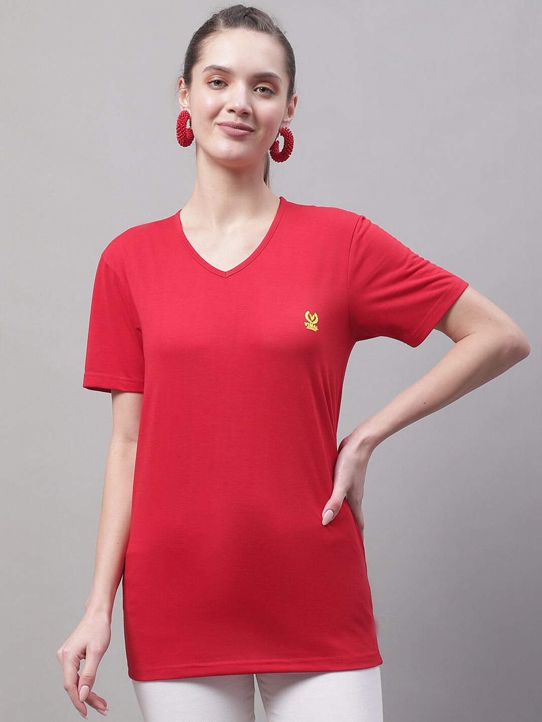 

MACK JONNEY V-Neck Cotton T-shirt, Red