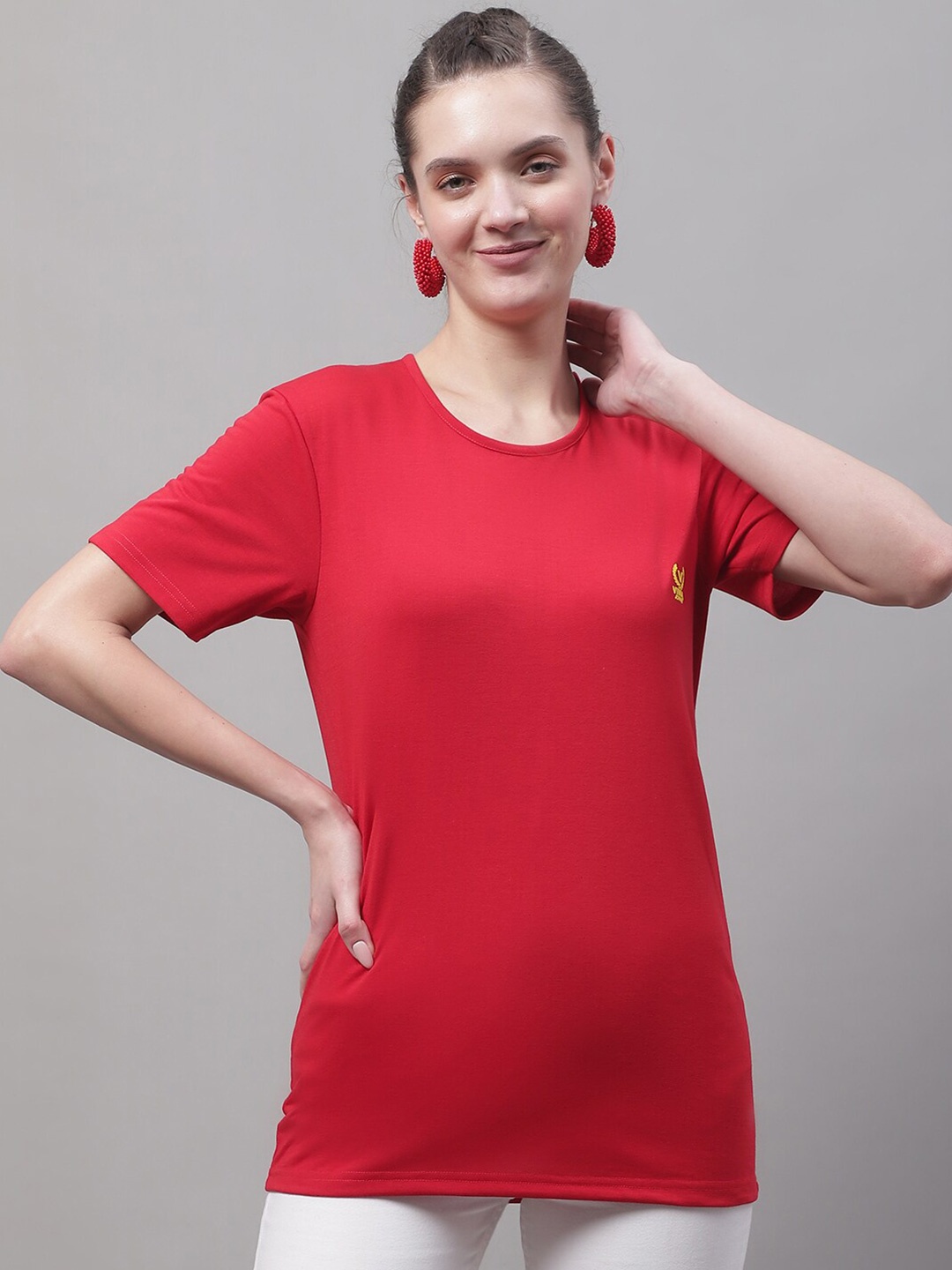 

VIMAL JONNEY Round Neck Cotton T-shirt, Red