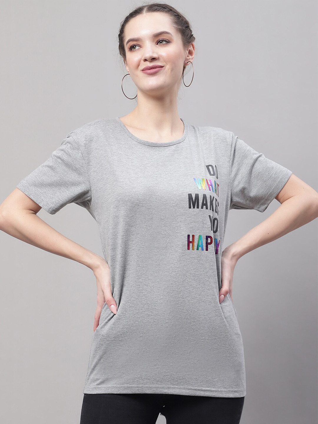

VIMAL JONNEY Typography Printed Cotton T-shirt, Grey melange