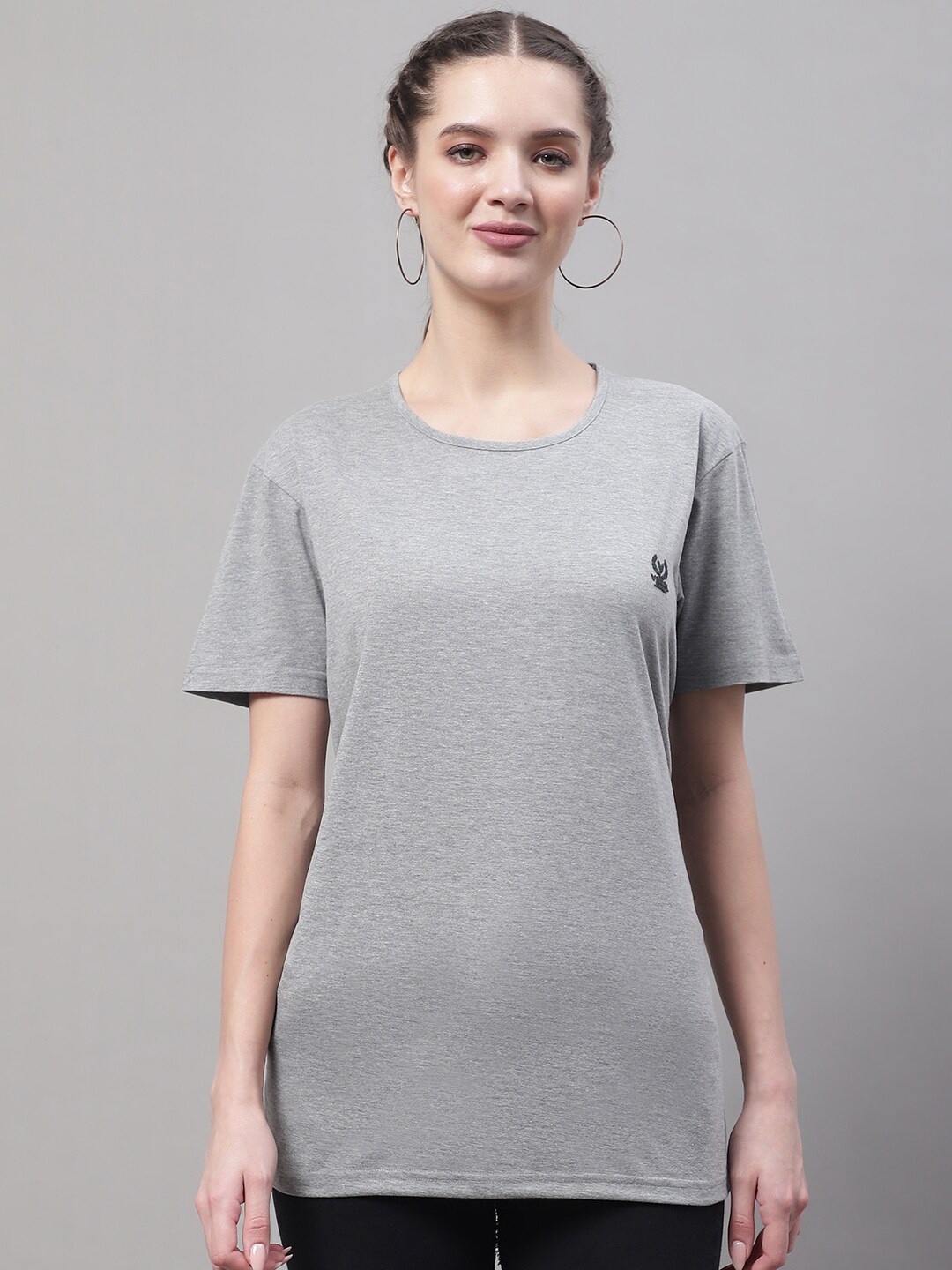 

VIMAL JONNEY Round Neck Cotton T-shirt, Grey melange