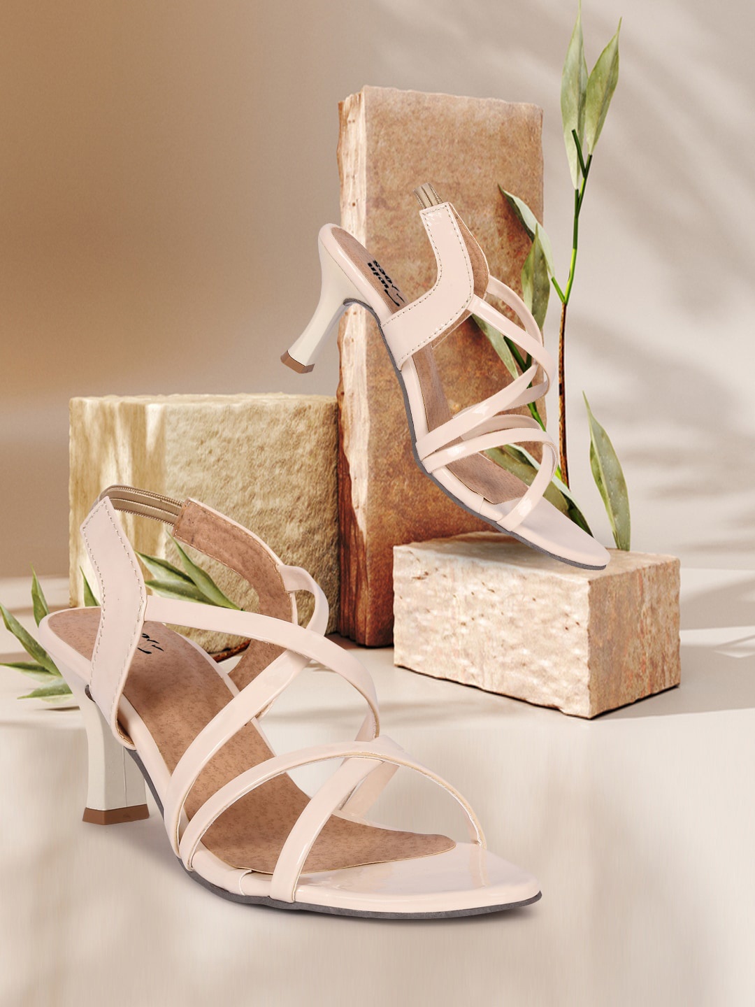 

RINDAS Open Toe Back Strap Kitten Heels, Cream