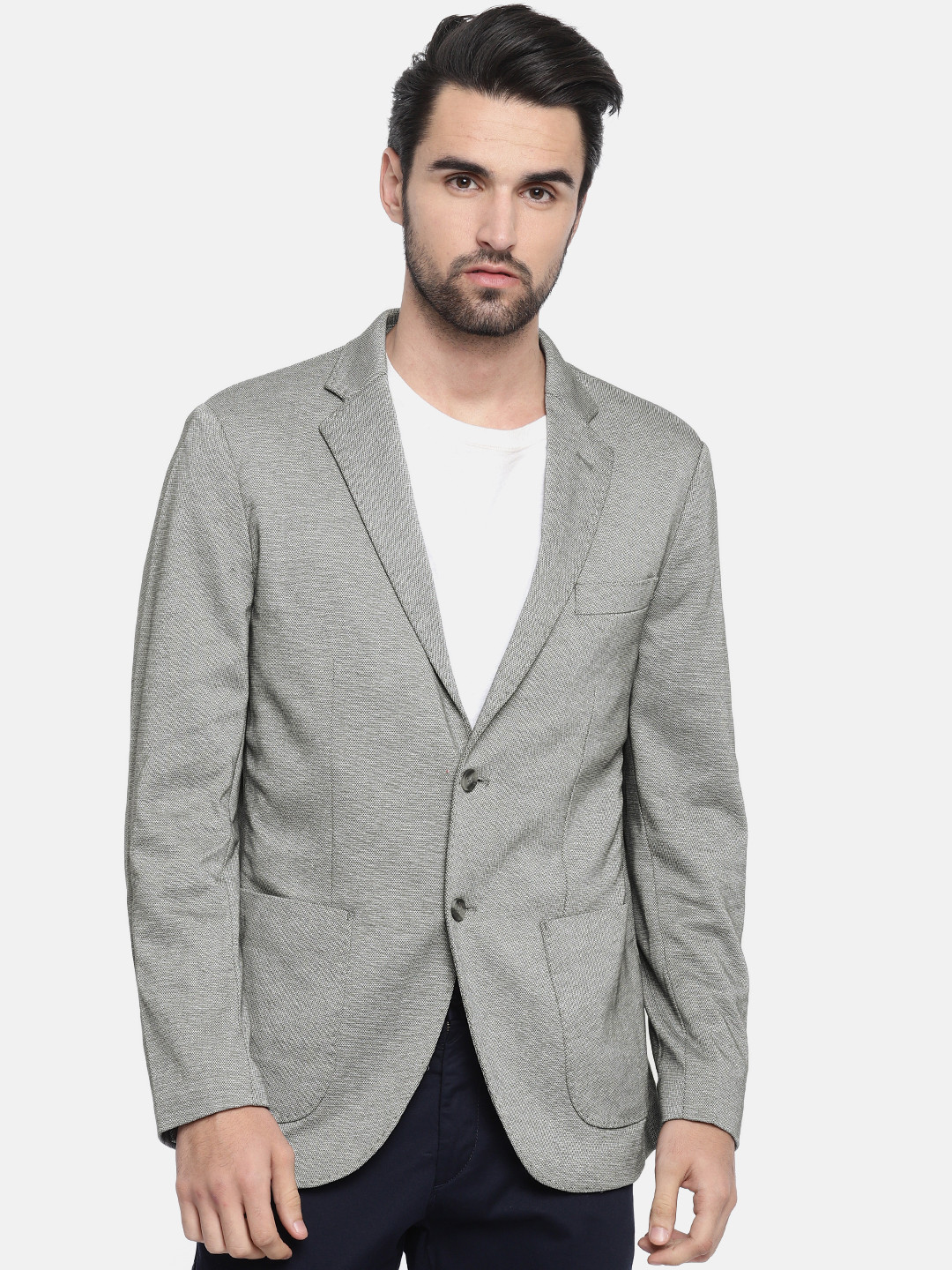 

U.S. Polo Assn. Men Grey Single-Breasted Smart Casual Blazer