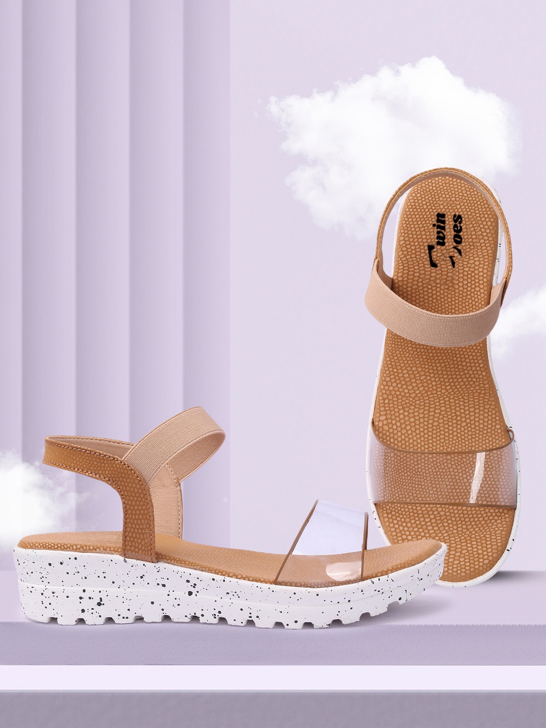 

RINDAS Open Toe Flatform Heels, Beige