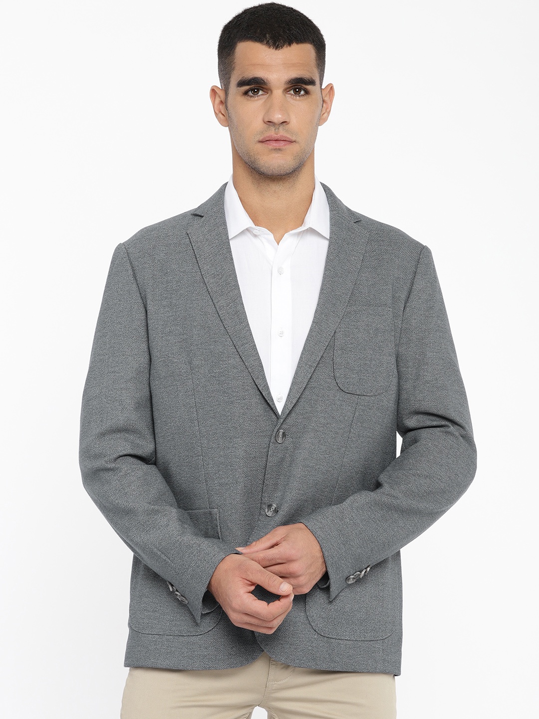 

U.S. Polo Assn. Men Grey Solid Single-Breasted Smart Casual Blazer