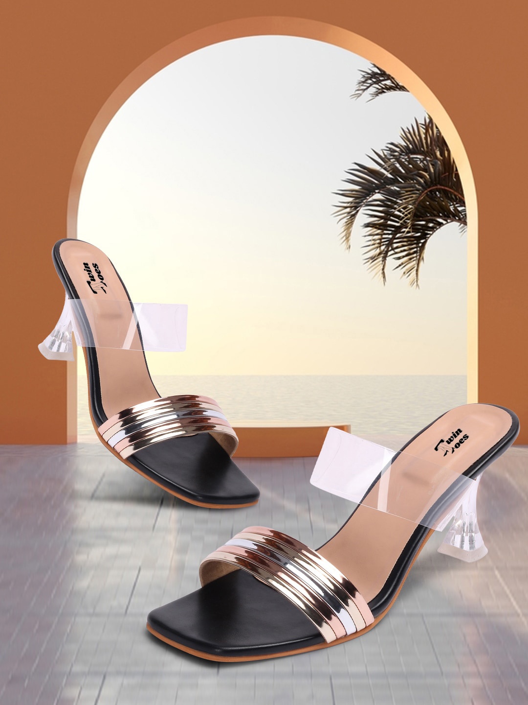 

RINDAS Square Toes Kitten Heels, Black