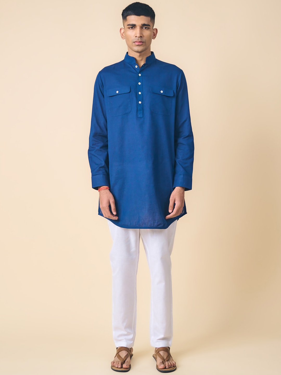 

Tasva Men Mandarin Collar Cotton Pathani Kurta, Navy blue