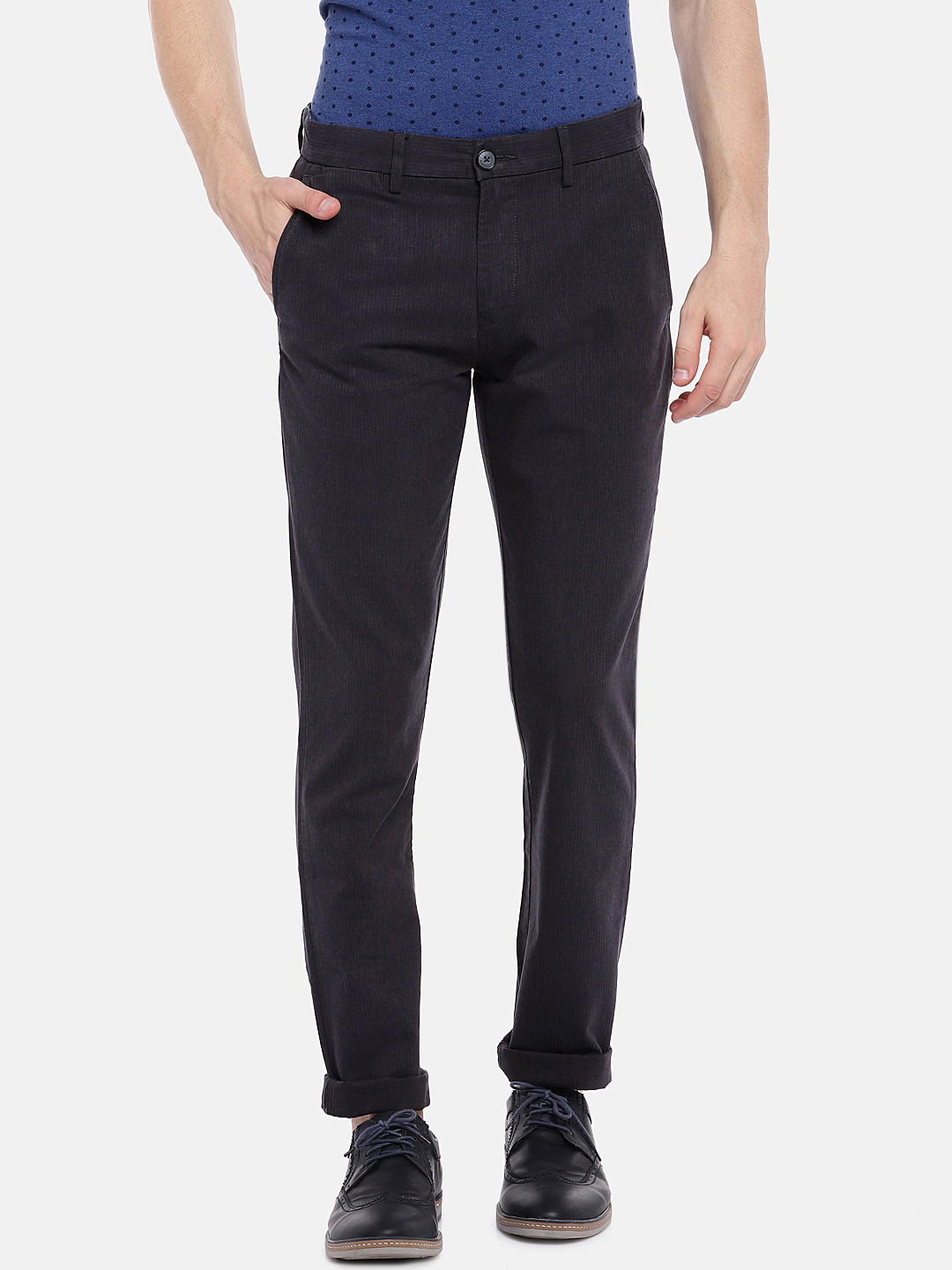 

U.S. Polo Assn. Men Charcoal Grey Slim Fit Solid Regular Trousers