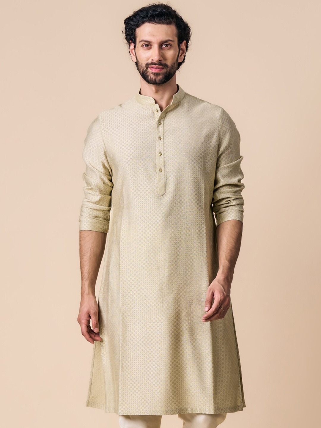 

Tasva Woven Design Straight Kurta with Churidar, Beige