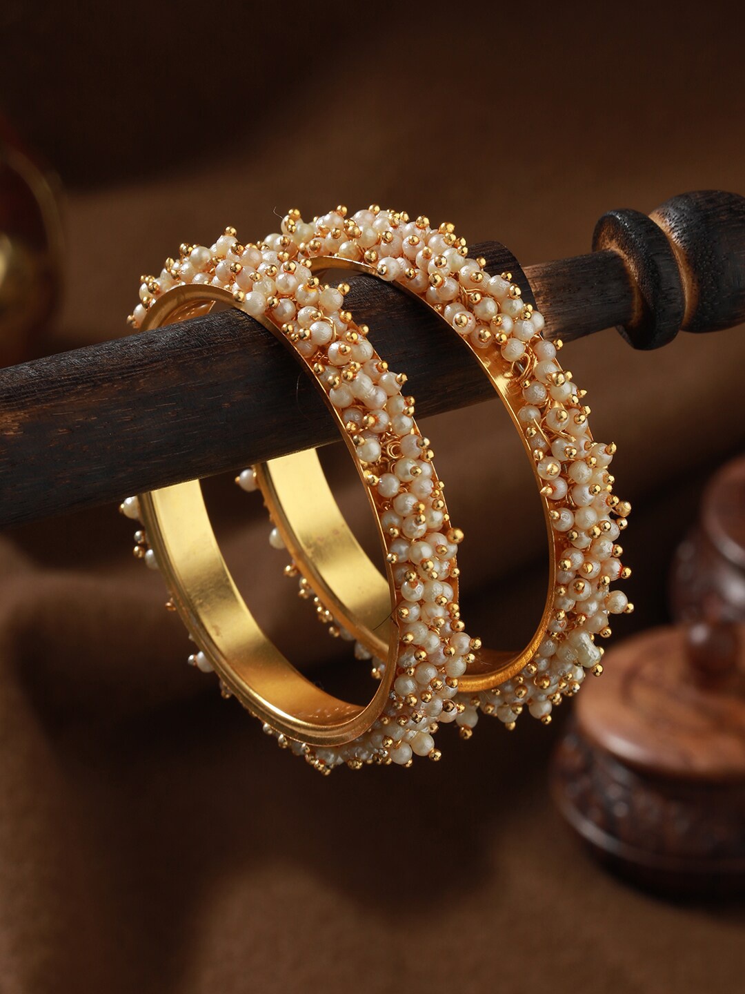 

Jazz and Sizzle Set of 2 Gold-Plated Beaded Bangles