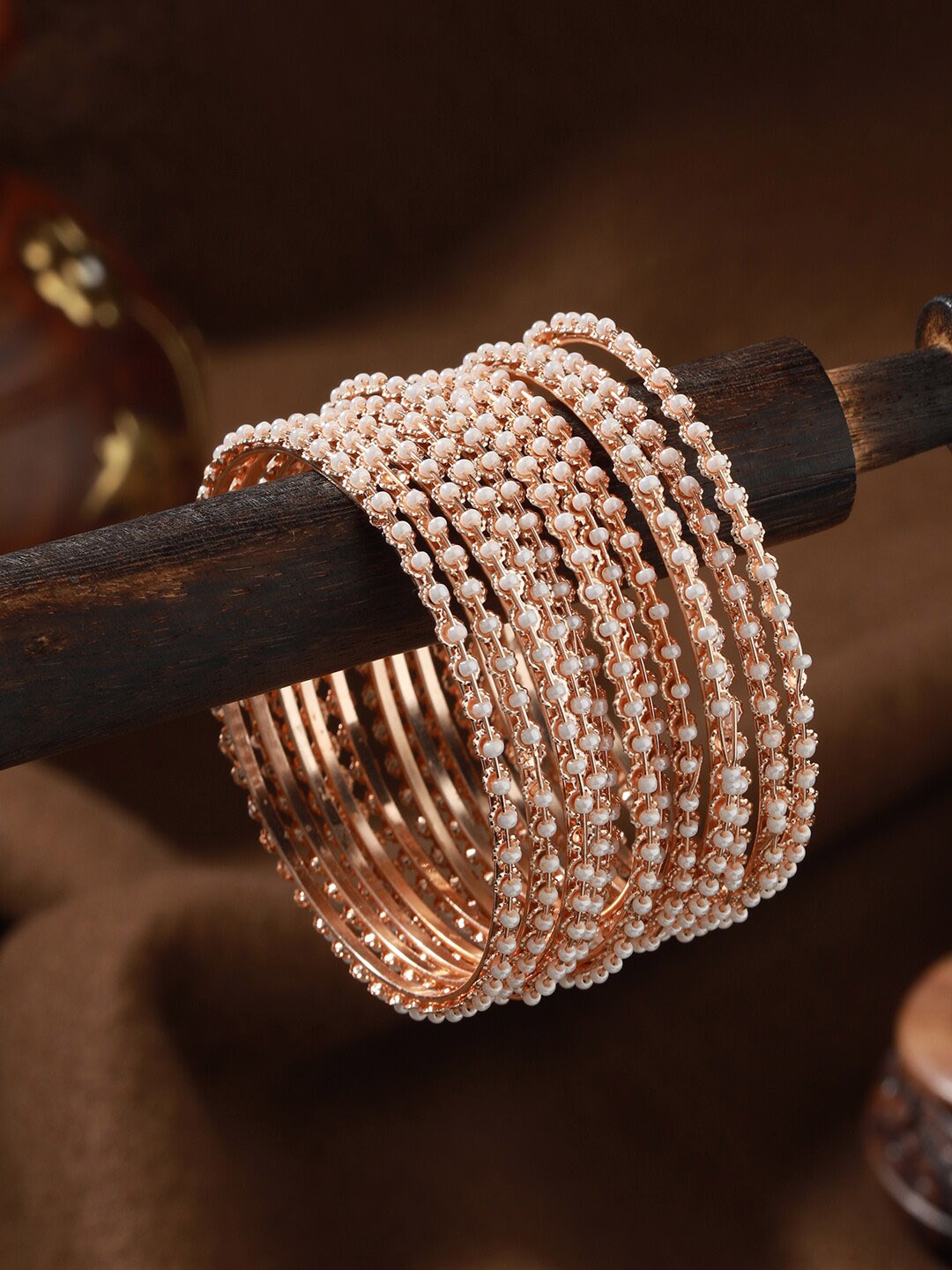 

Jazz and Sizzle Set of 12 Rose Gold-Plated Beaded Bangles