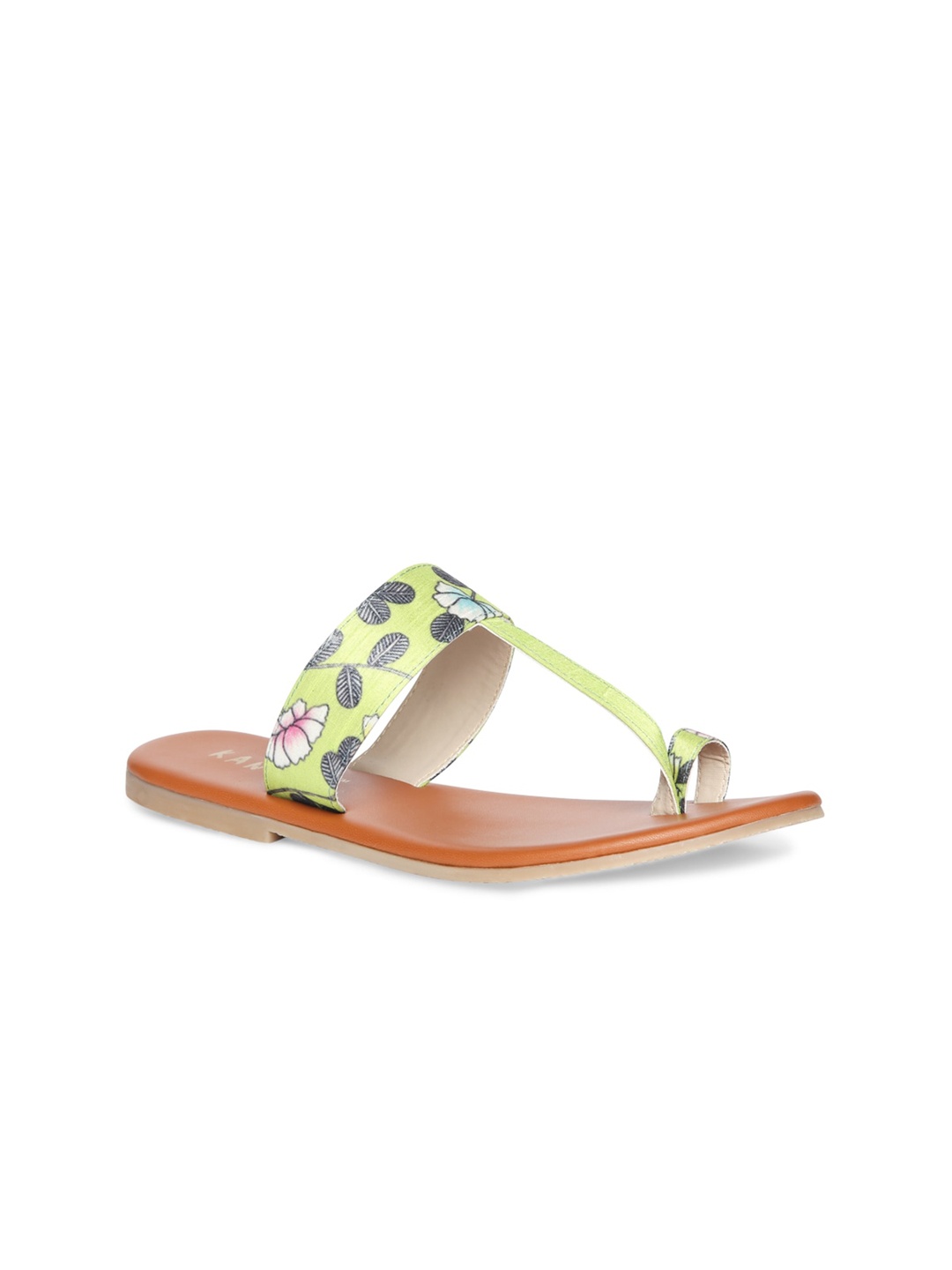 

Kanvas Women Printed Leather No Back Strap One Toe Flats, Green