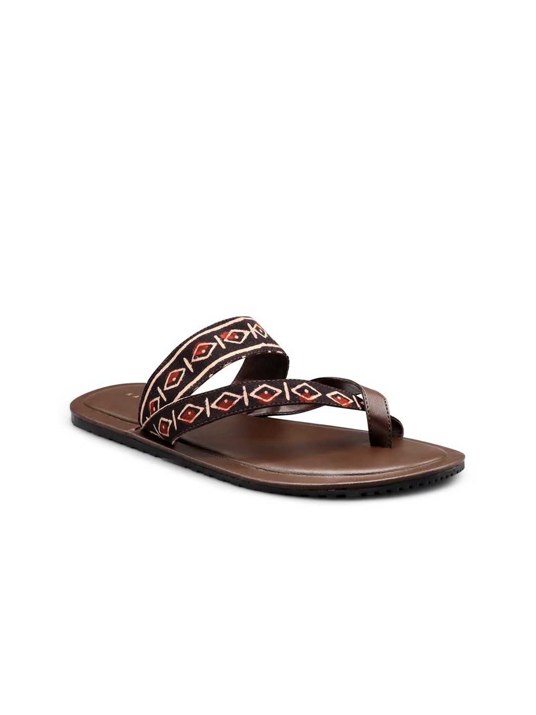 

Kanvas Men Printed No Back Strap Open Toe Sandals, Brown