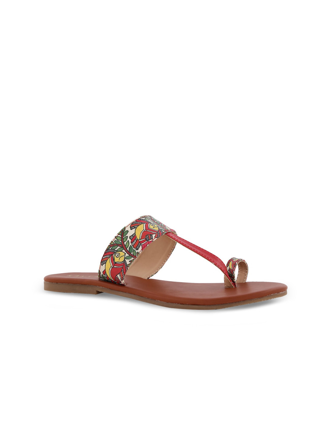 

Kanvas Women Printed Leather No Back Strap One Toe Flats, Red