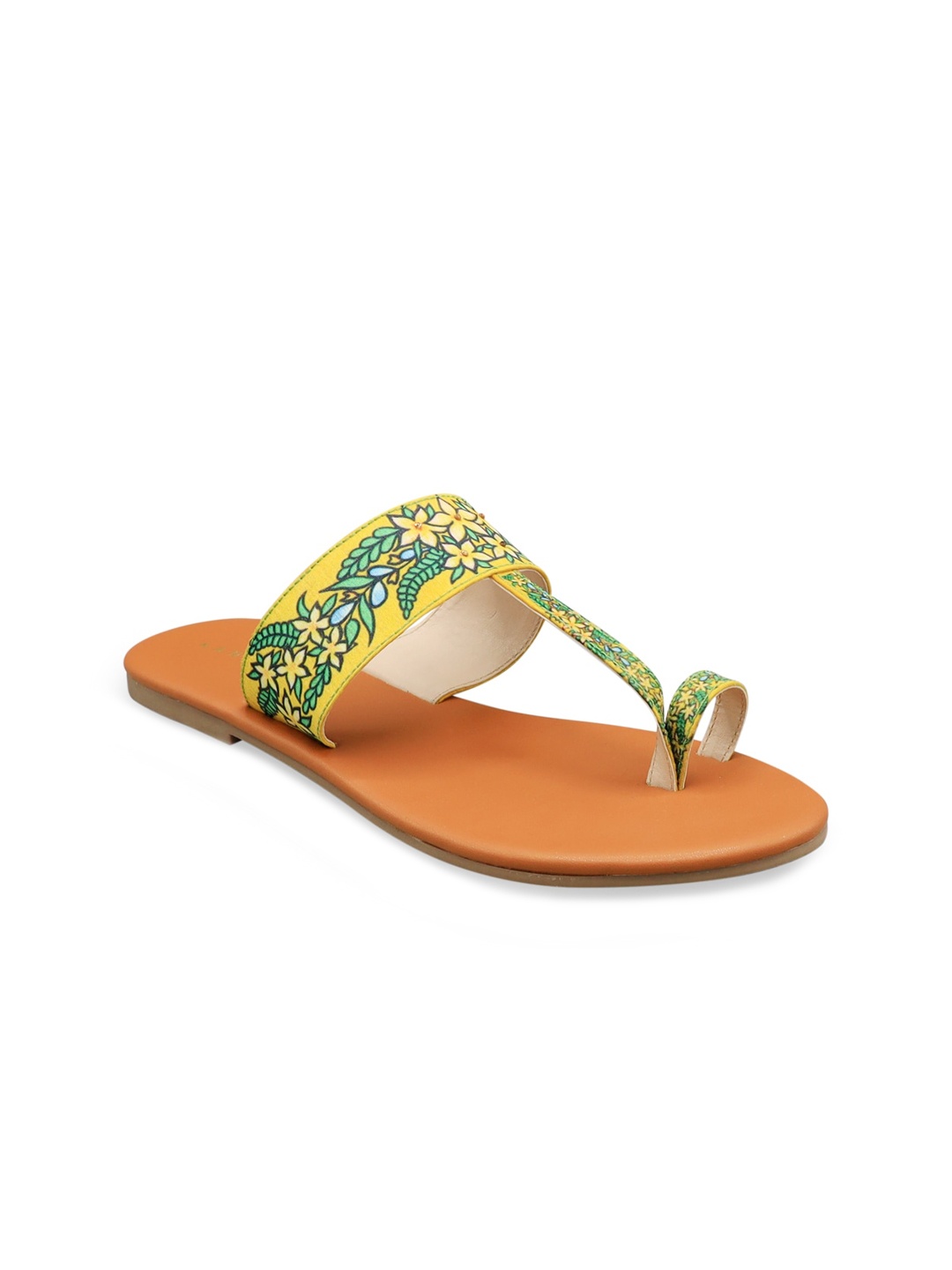 

Kanvas Printed One Toe Flats, Yellow