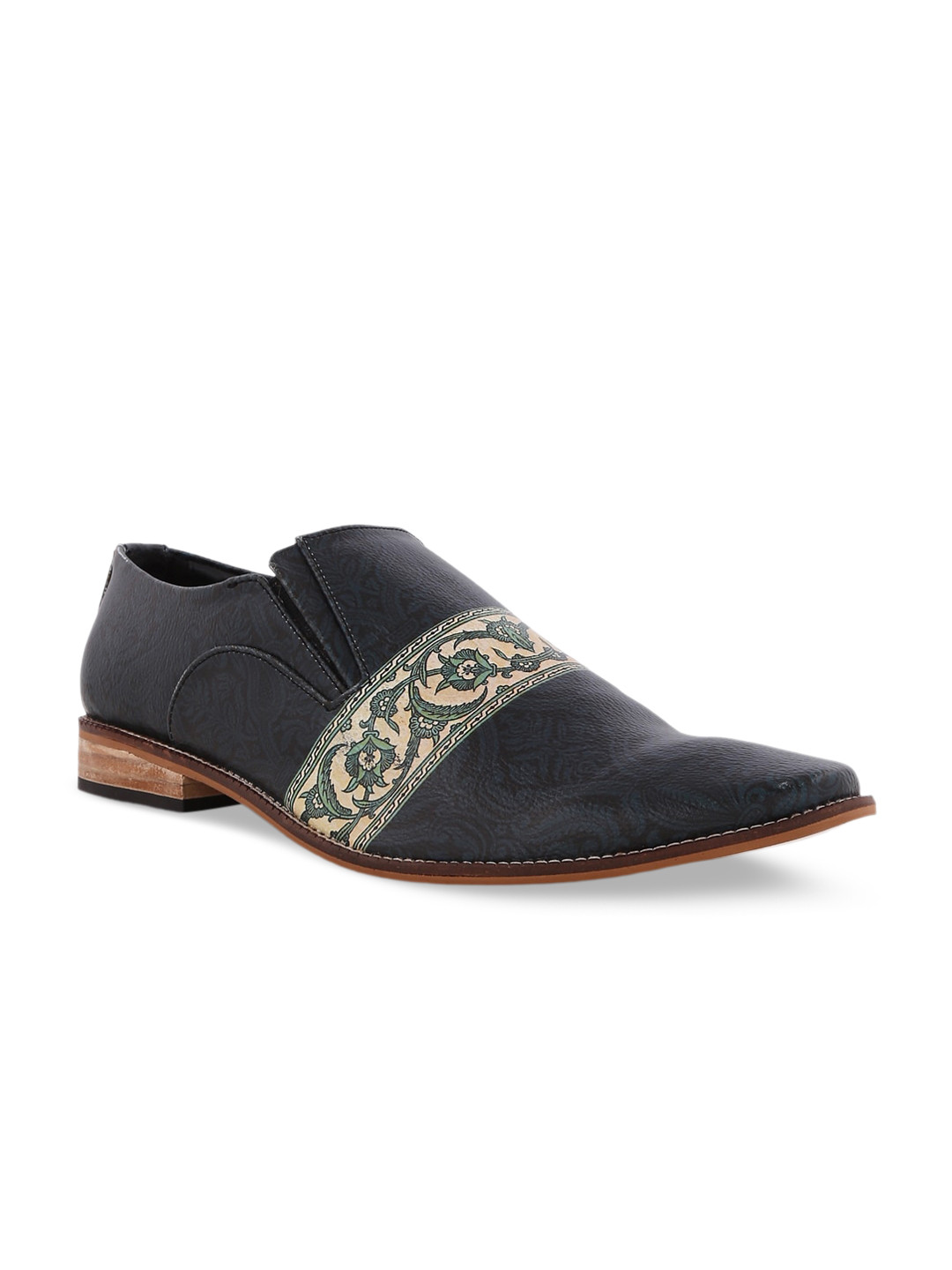 

Kanvas Men Printed Formal Slip-On Shoes, Black