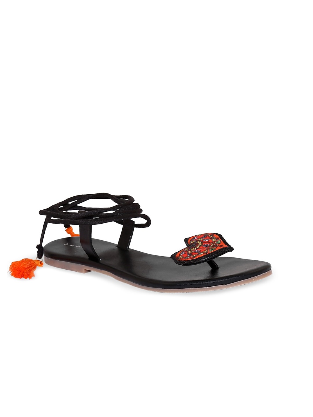 

Kanvas Printed Lace-Up One Toe Flats, Black