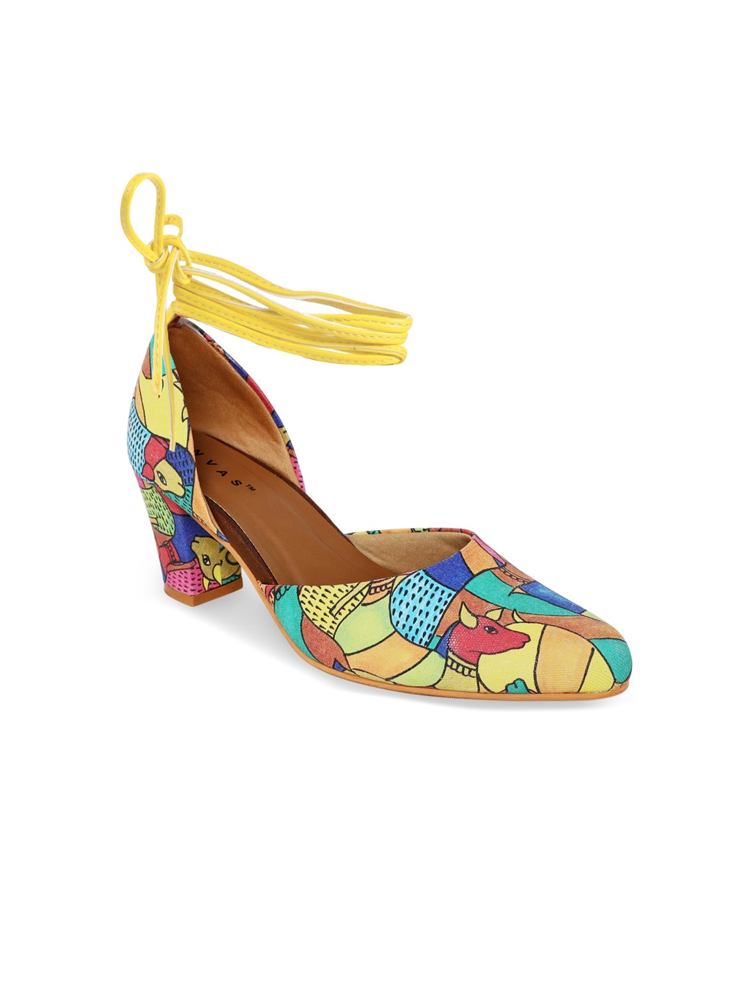 

Kanvas Printed Block Heel Mules, Yellow