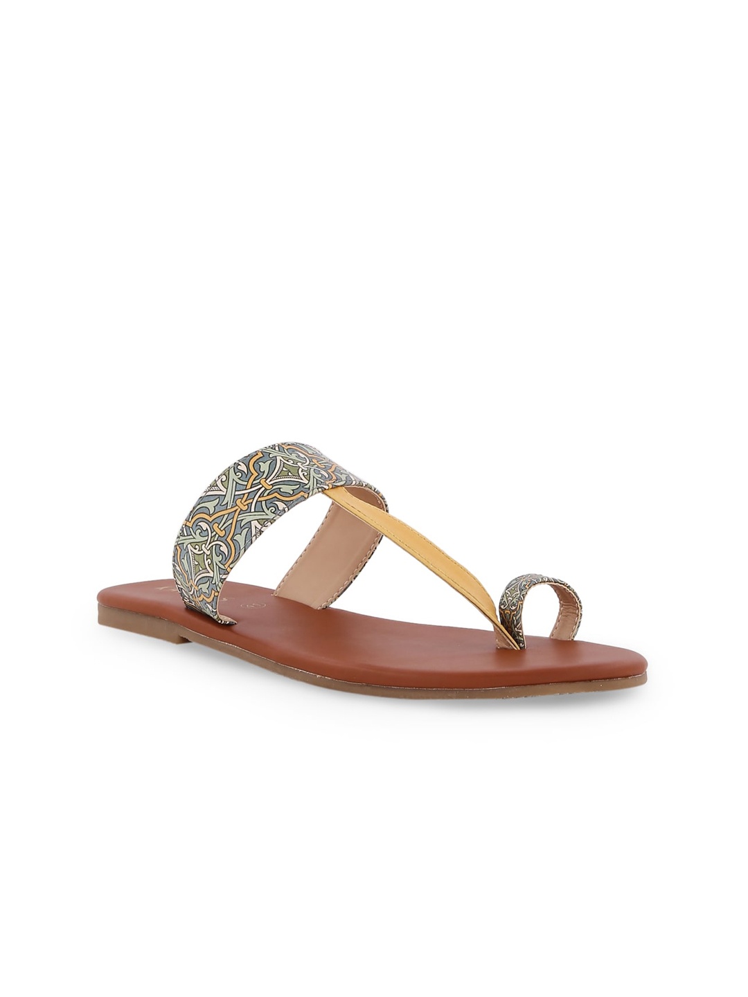 

Kanvas Printed Leather One Toe Flats, Yellow