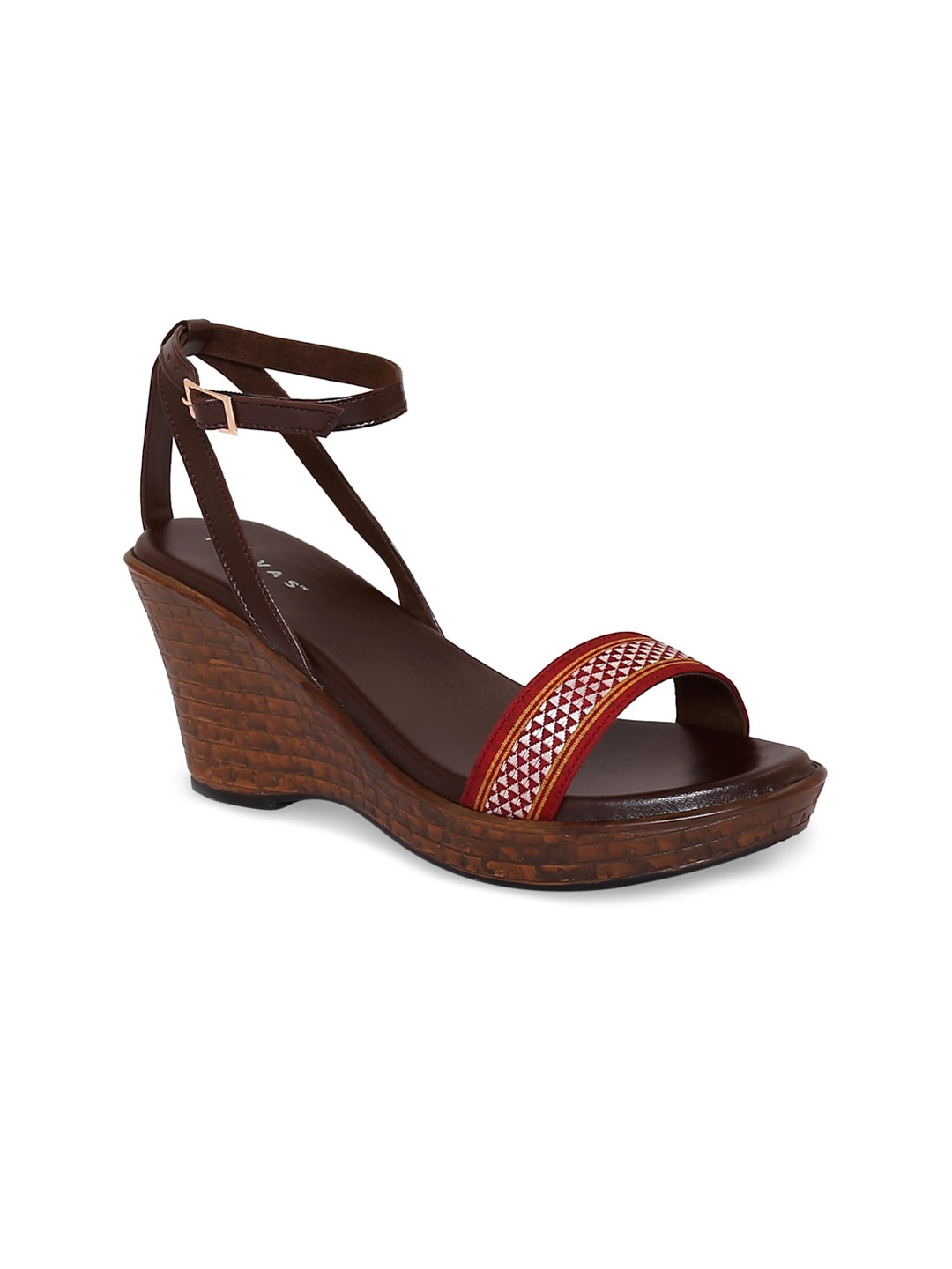 

Kanvas Printed Open Toe Wedge Heels, Maroon