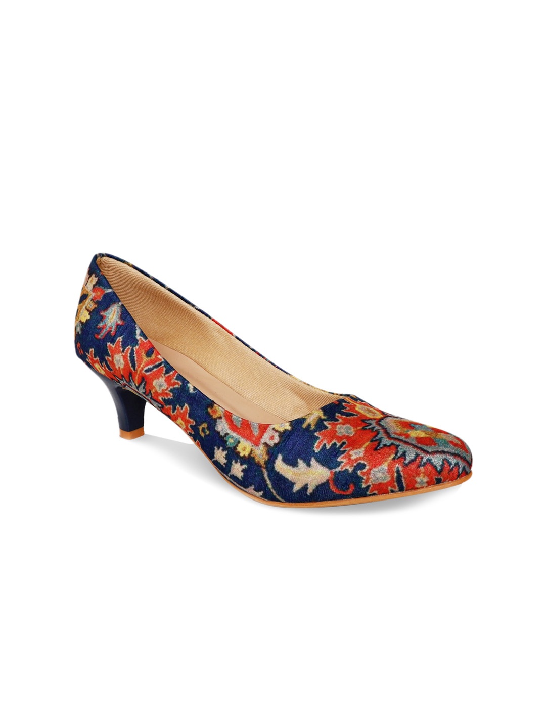 

Kanvas Printed Kitten Heel Pumps, Navy blue