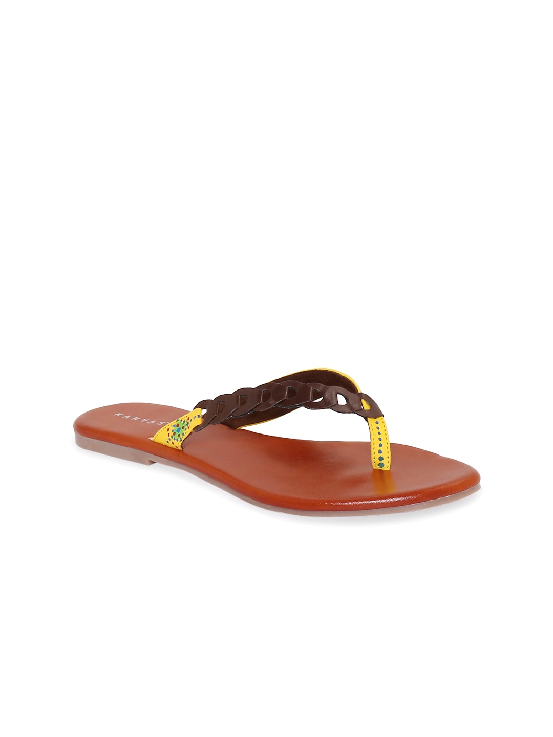

Kanvas Printed T-Strap Flats, Yellow