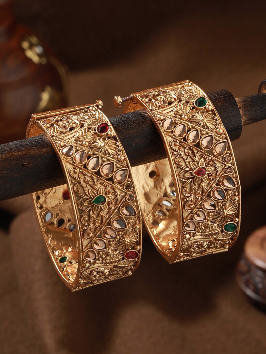 

Jazz and Sizzle Set Of 2 24K Gold-Plated Stone-Studded Bangles