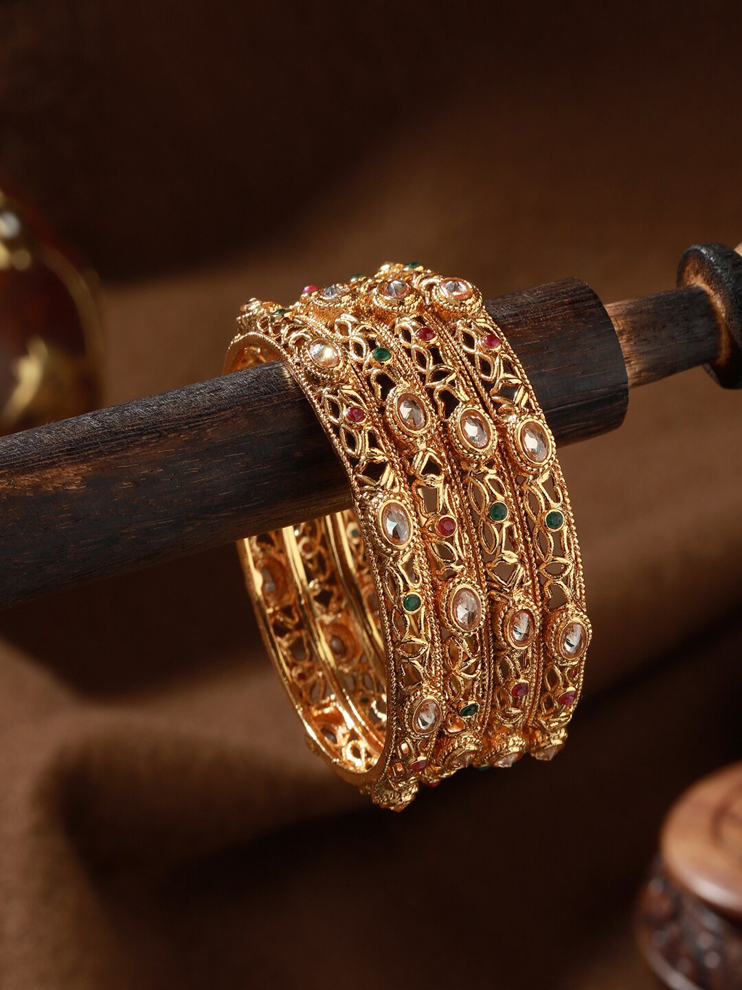 

Jazz and Sizzle Set Of 4 24CT Gold-Plated Stone-Studded Bangles, White
