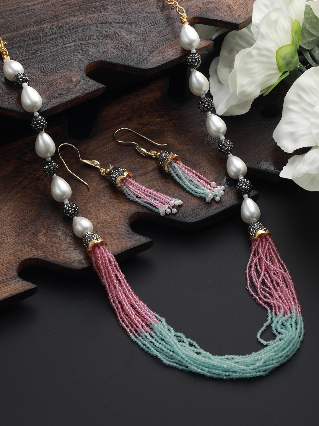

Jazz and Sizzle Gold-Plated Beaded Necklace and Earrings, Blue