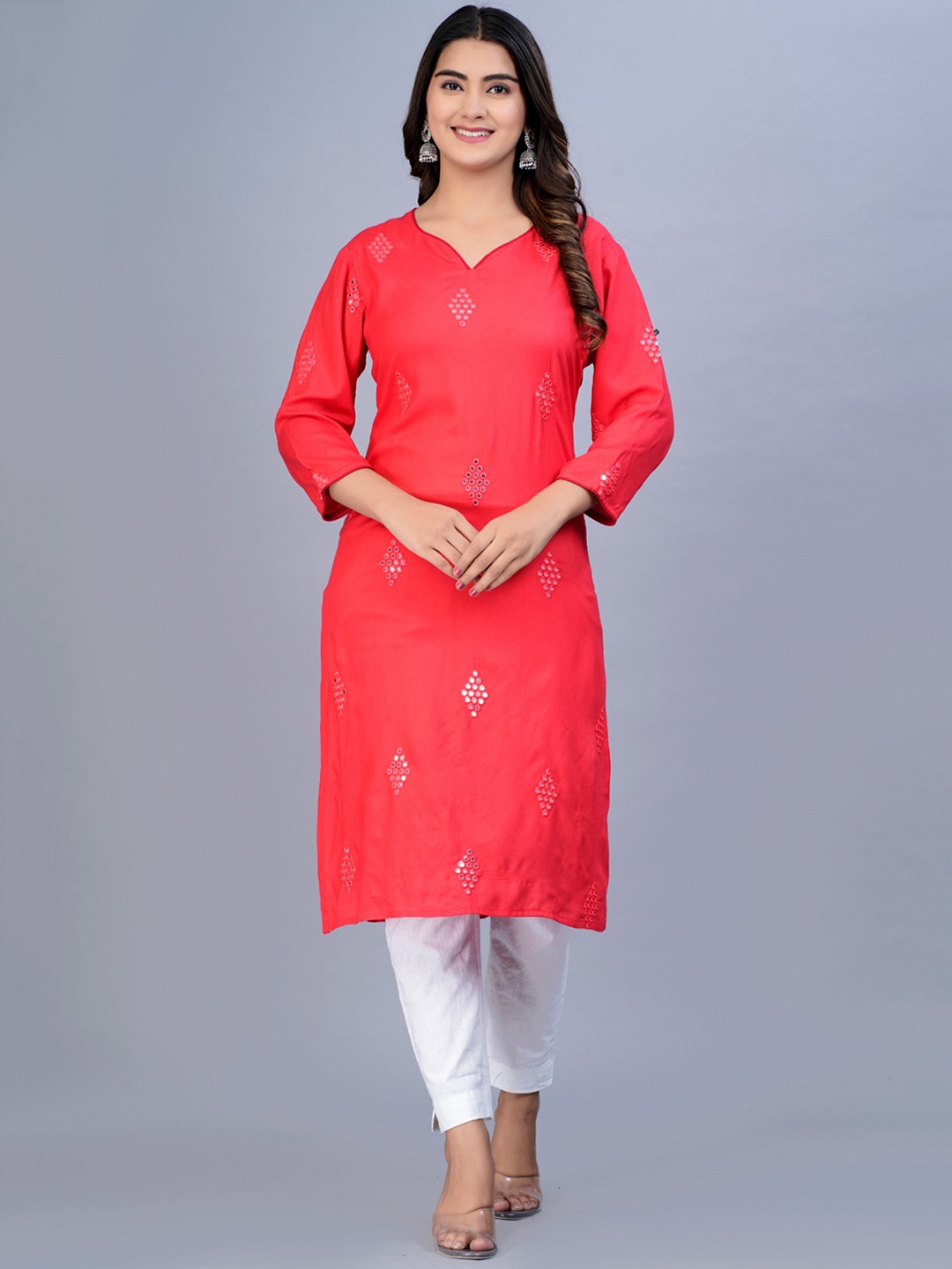 

Bachuu Embellished Mirror Work Kurta, Pink