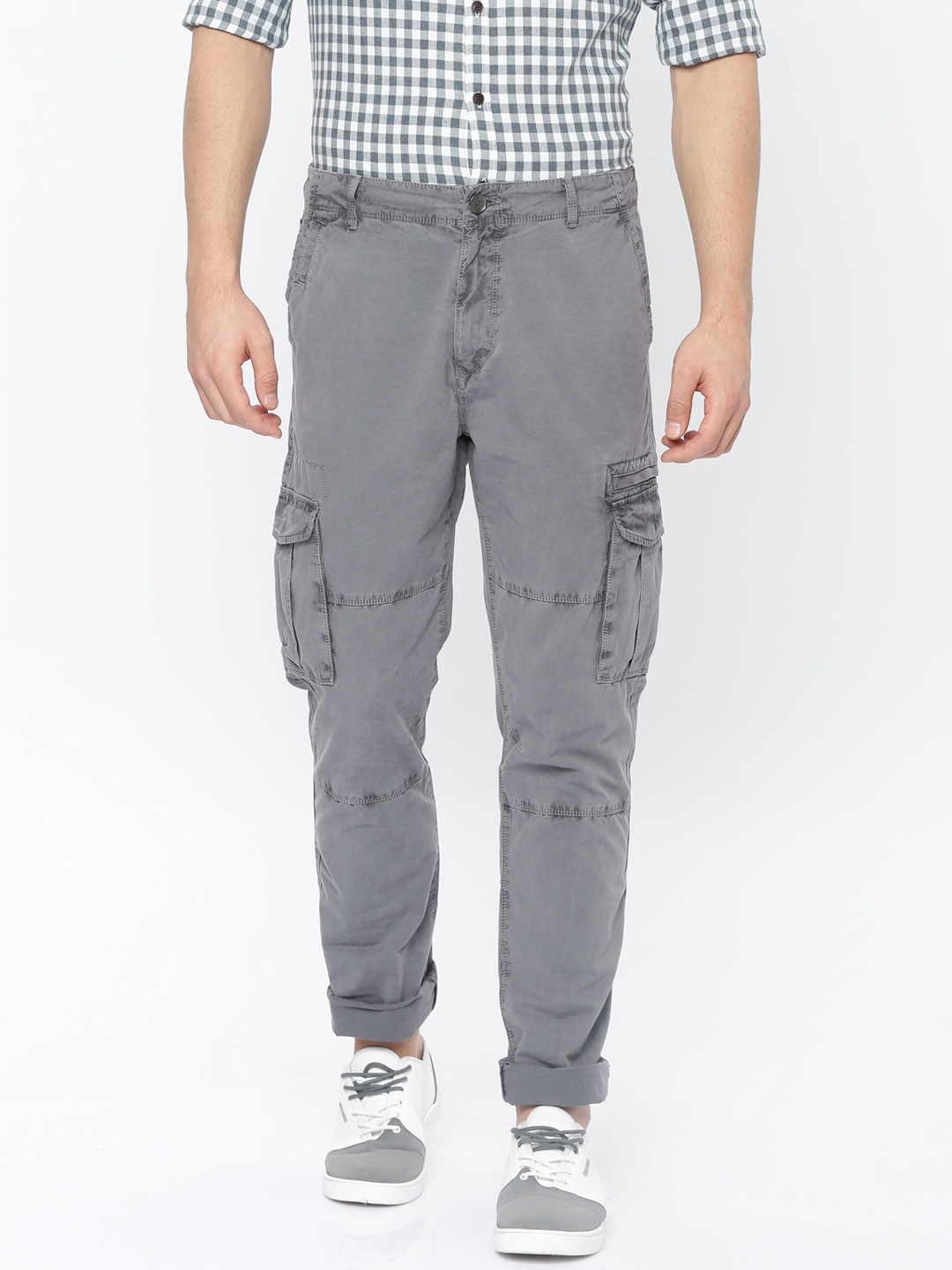 

U.S. Polo Assn. Men Grey Regular Fit Solid Cargos