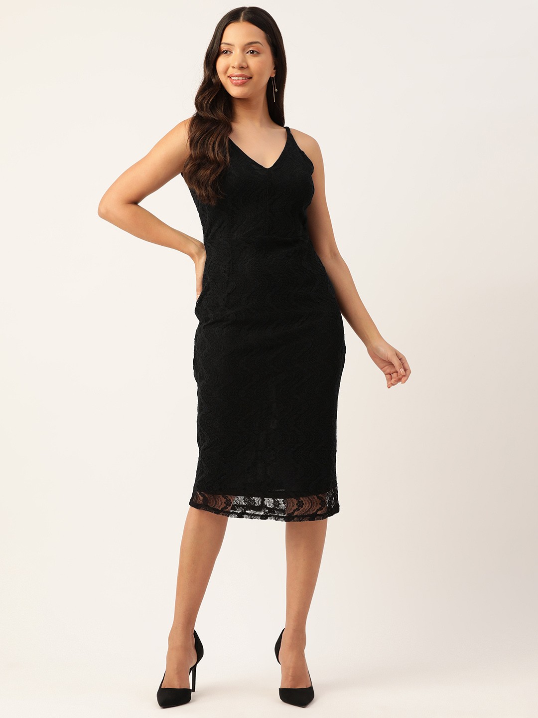 

Madame Lace Inserted Bodycon Dress, Black