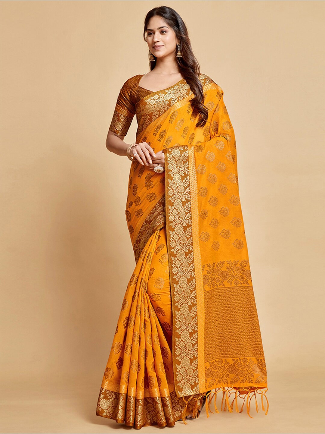 

Satrani Woven Design Zari Banarasi Saree, Yellow