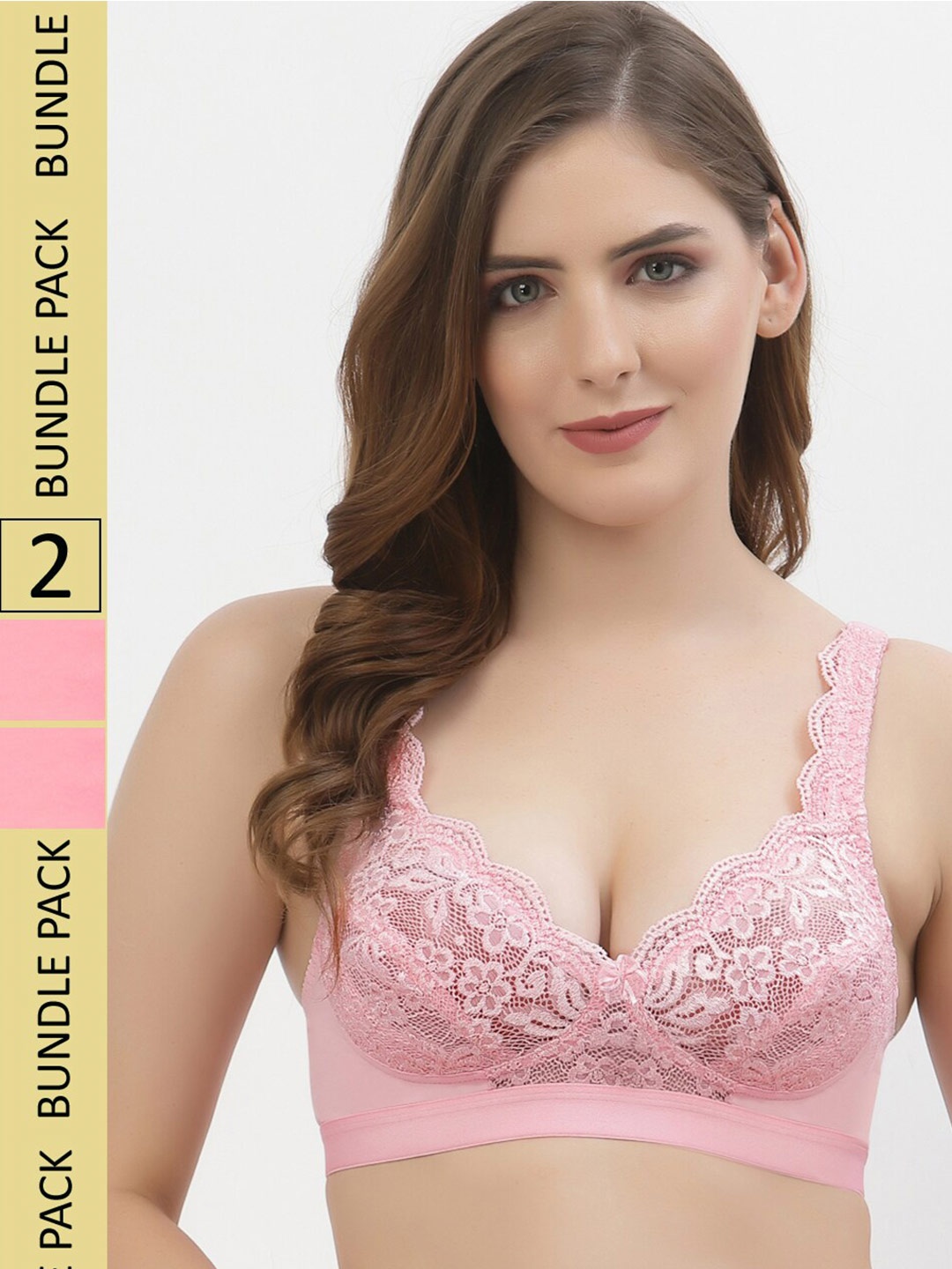

Floret Pack Of 2 Floral Lace Non Padded Full Coverage T-Shirt Bra, Pink