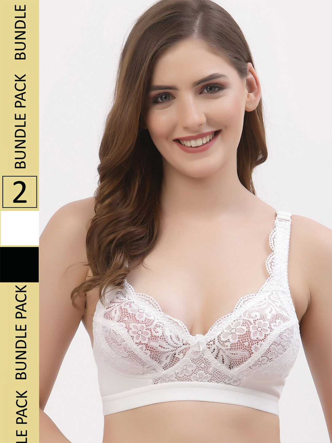 

Floret Pack Of 2 Floral Lace Non Padded Full Coverage T-Shirt Bra, White