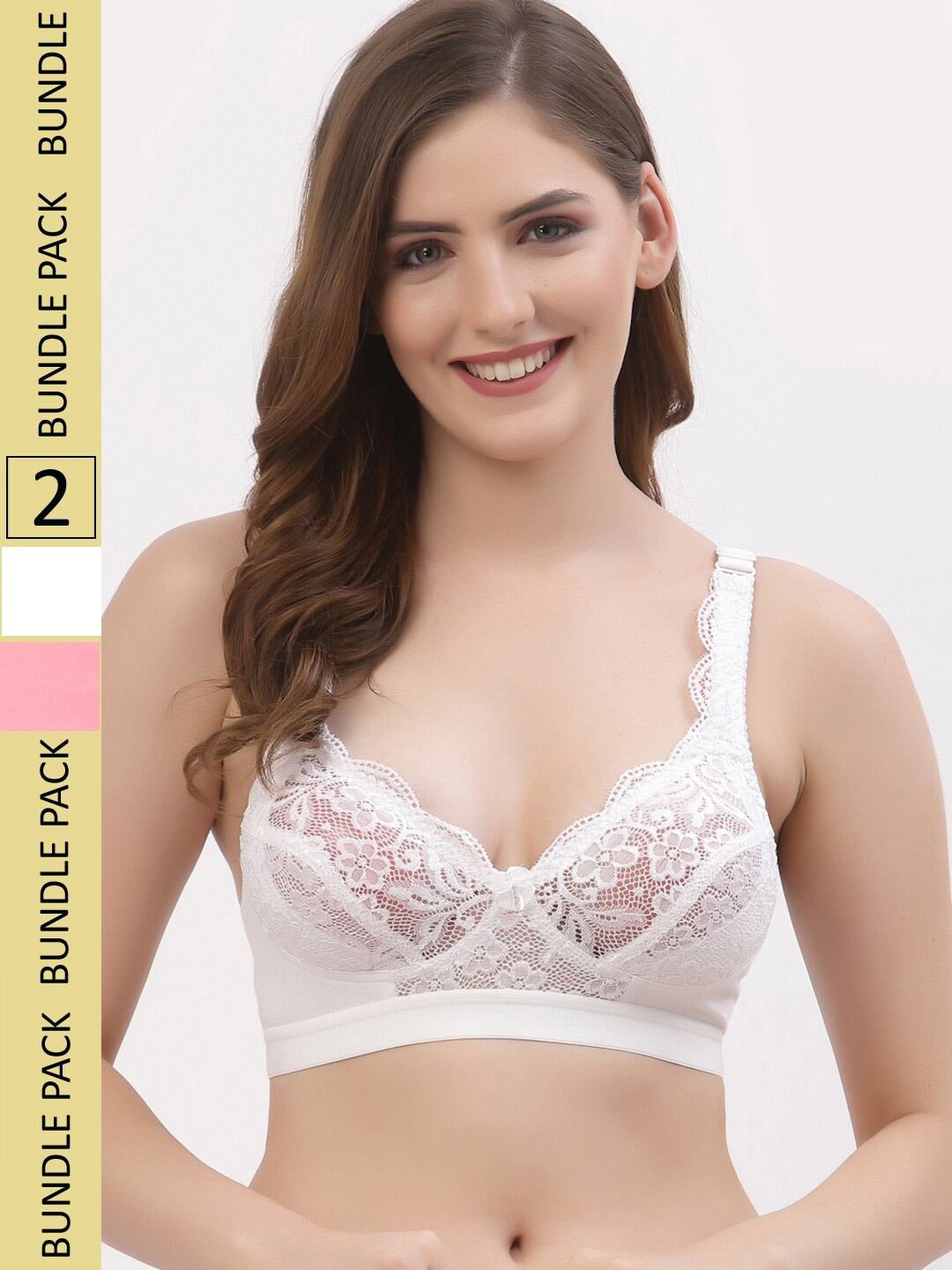 

Floret Pack Of 2 Floral Non Padded Bra, White