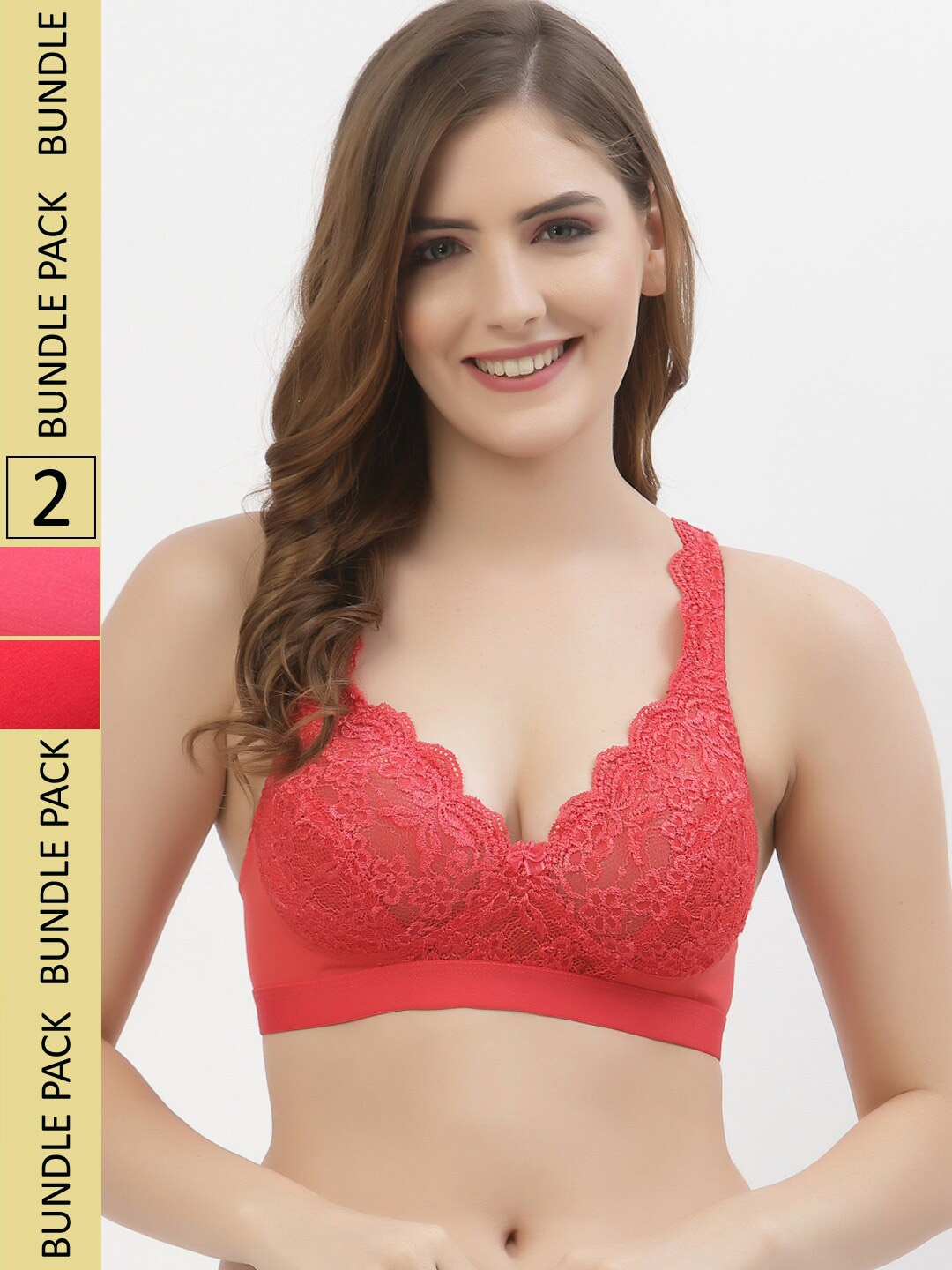 

Floret Rose Pack Of 2 Floral Non Padded Bra, Coral