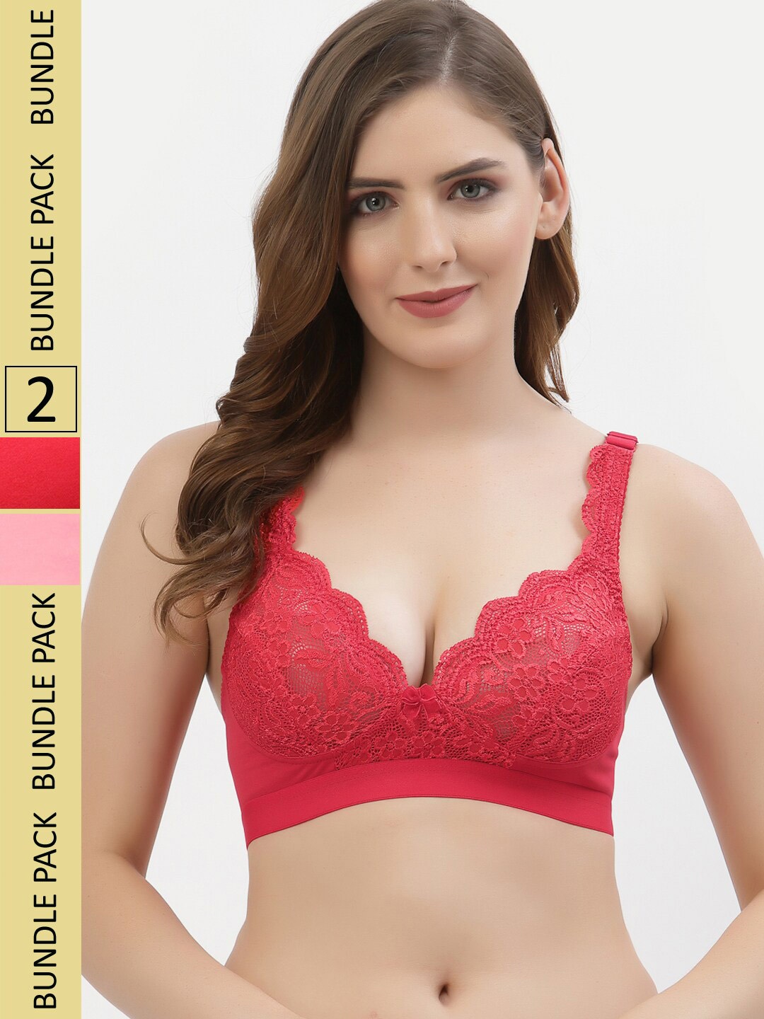 

Floret Pack Of 2 Non Padded Floral Bra, Red
