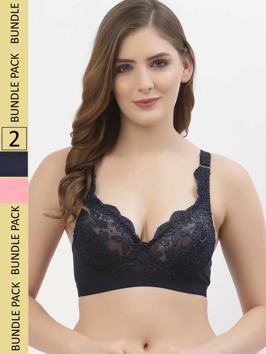 

Floret Pack Of 2 Floral Non Padded Bra, Navy blue