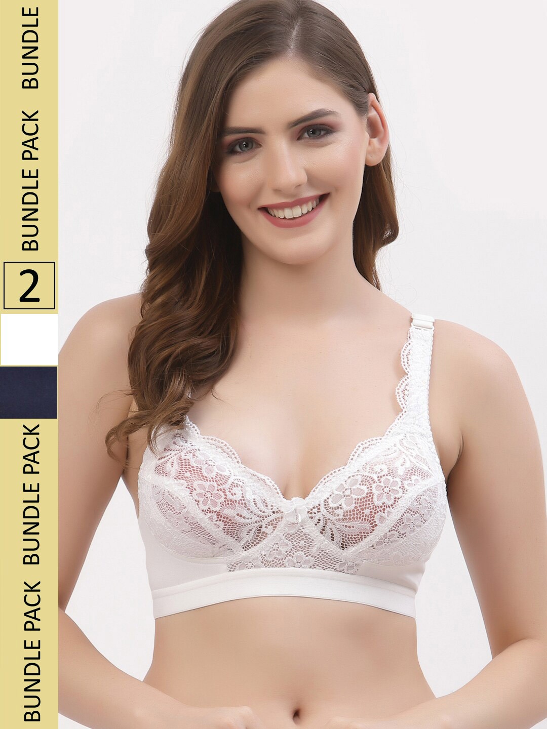 

Floret Pack Of 2 Floral Non Padded Bra, White