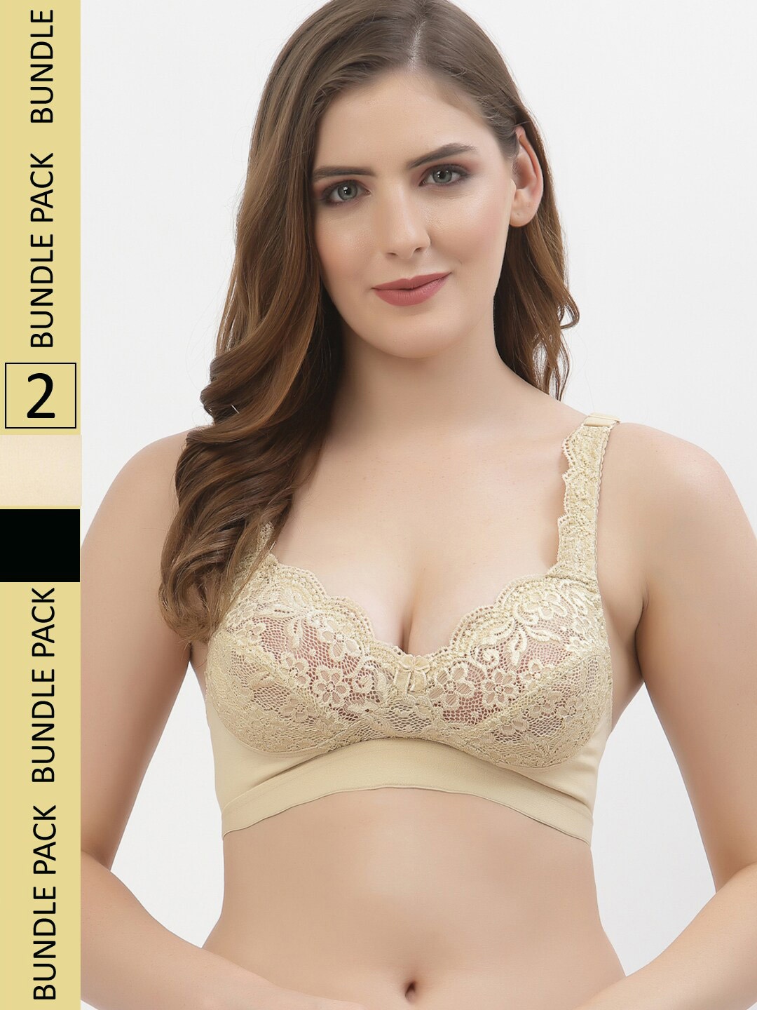 

Floret Pack Of 2 Floral Non Padded Bra, Beige