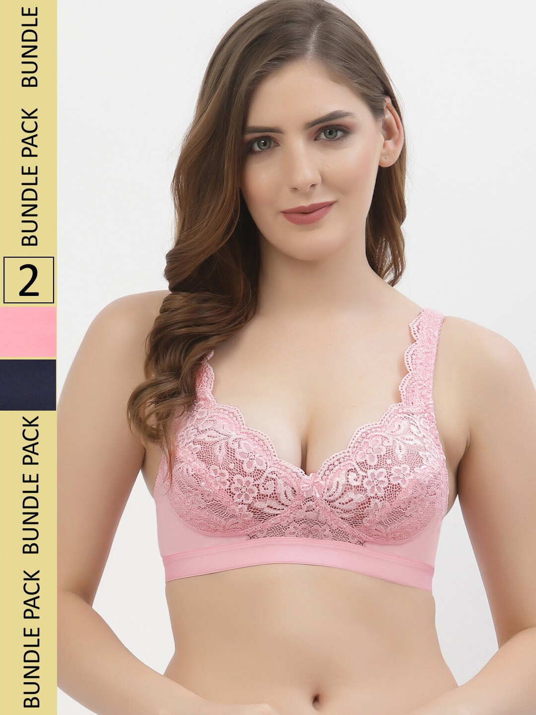 

Floret Pack Of 2 Floral Non Padded Medium Non Wired Support Lace Bra, Pink