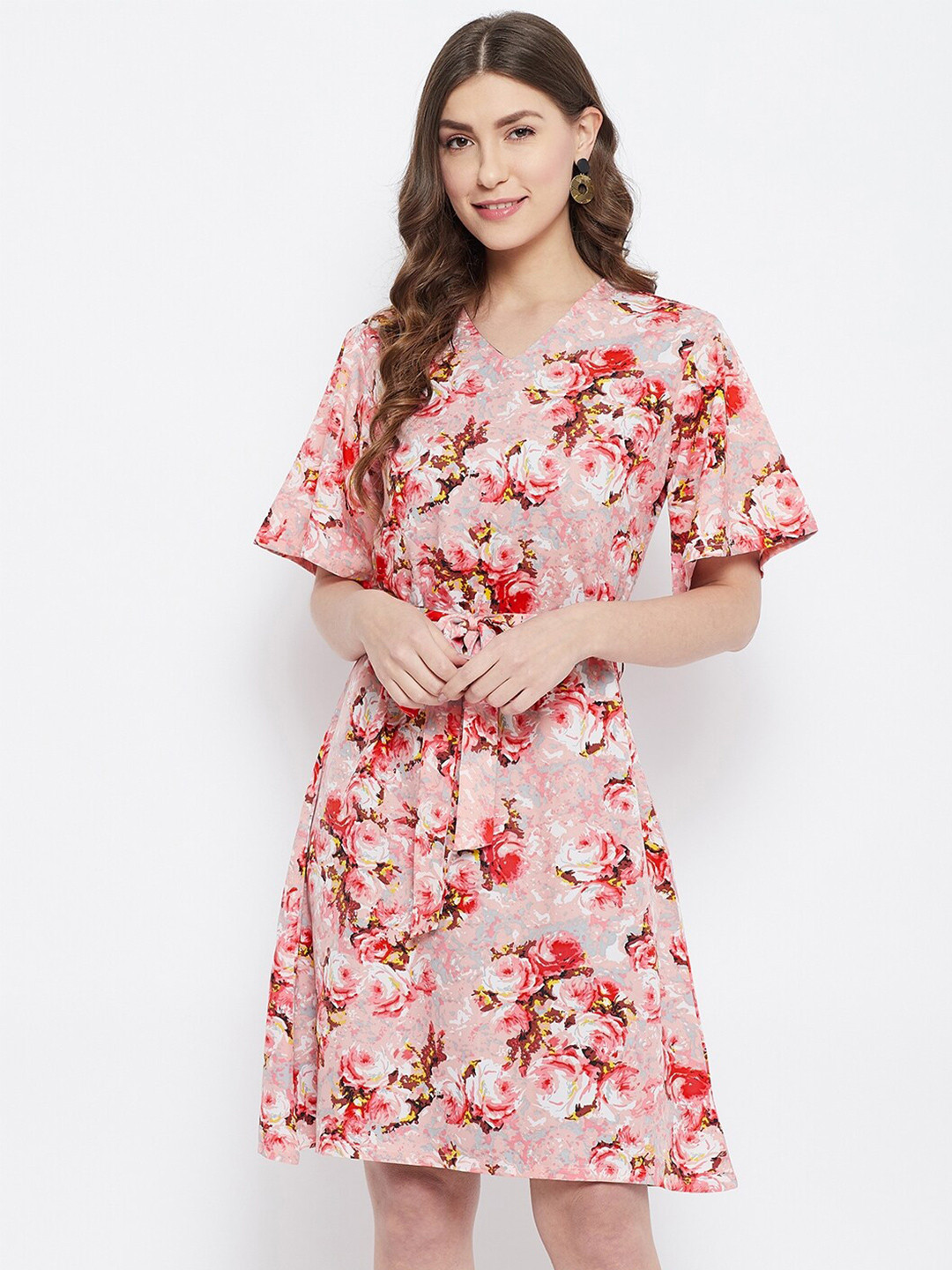 

Color Cocktail Floral Printed Georgette Dress, Pink