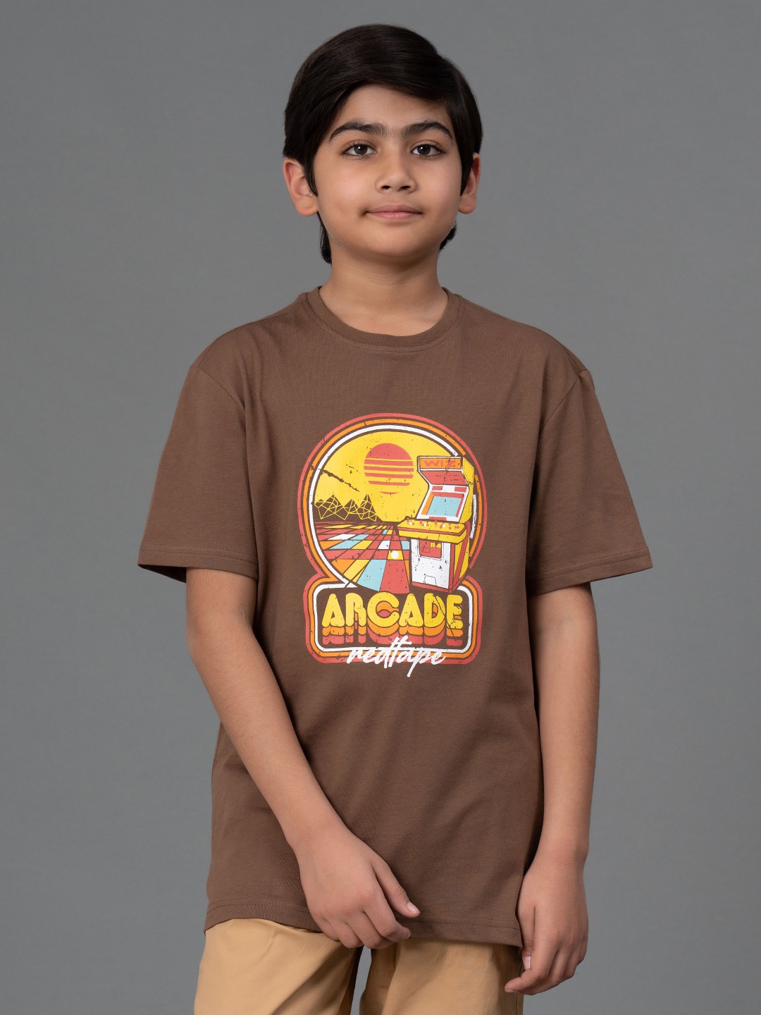 

Red Tape Kids Graphic Printed Pure Cotton T-shirt, Brown