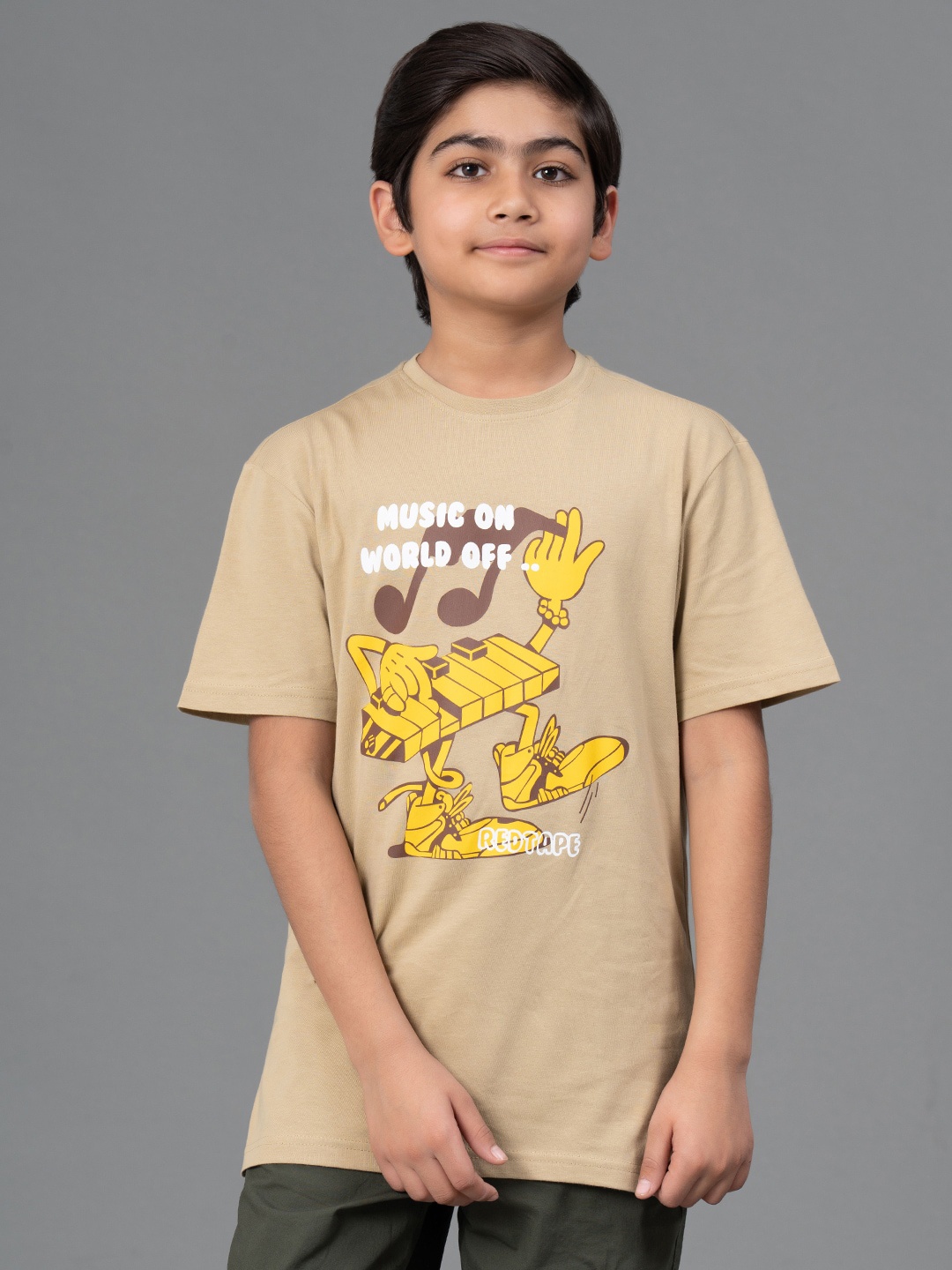 

Red Tape Kids Graphic Printed Round Neck Cotton T-shirt, Olive