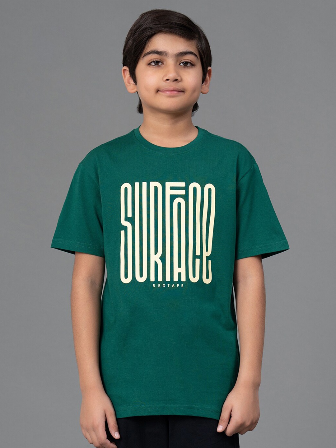 

Red Tape Kids Typography Printed Pure Cotton T-shirt, Green
