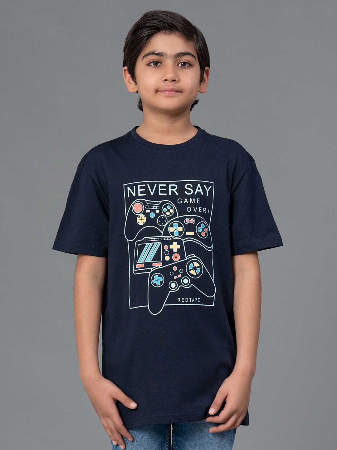

Red Tape Kids Graphic Printed Pure Cotton T-shirt, Navy blue