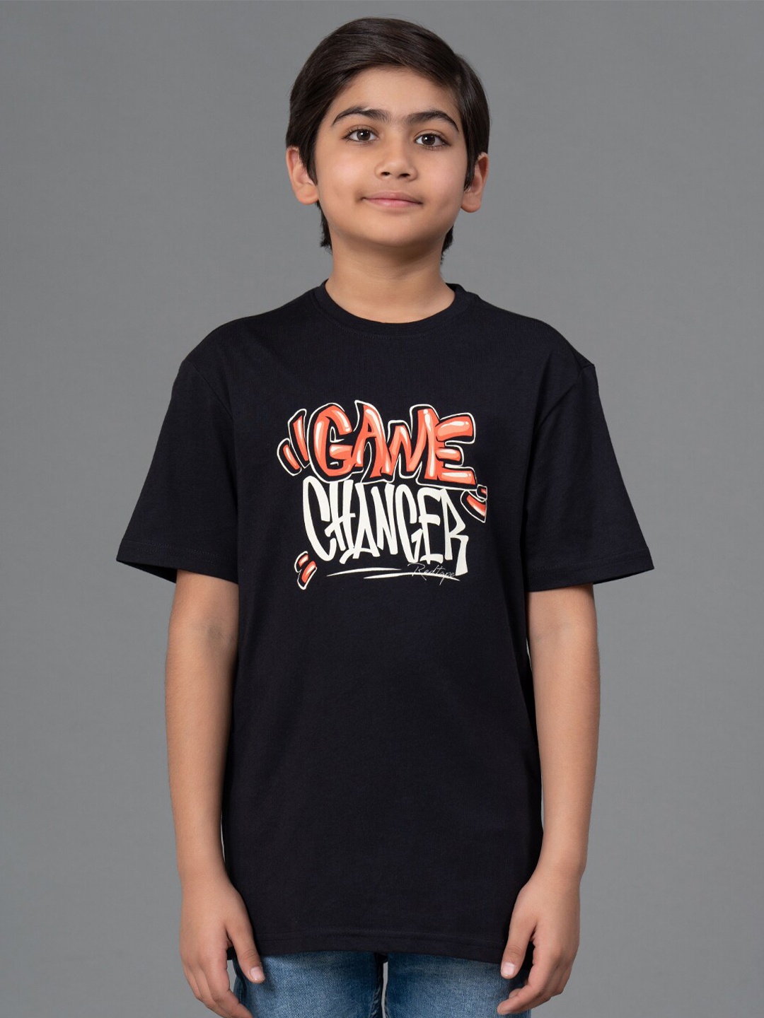 

Red Tape Typography Printed Pure Cotton T-shirt, Black