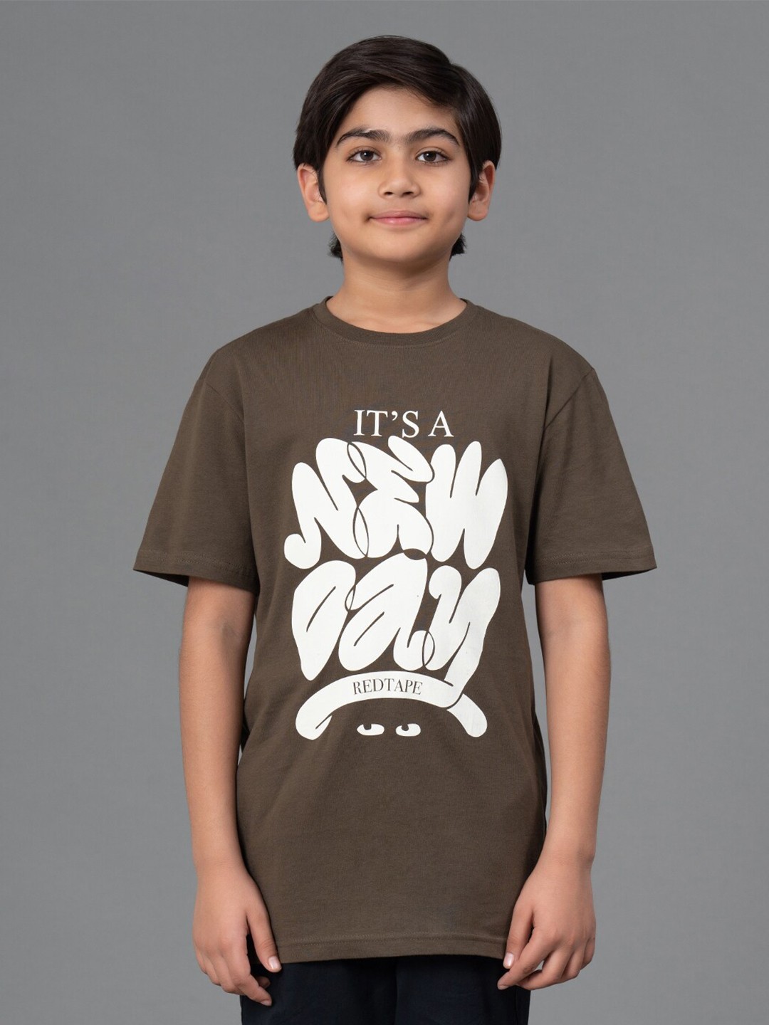 

Red Tape Kids Typography Printed Pure Cotton T-shirt, Olive