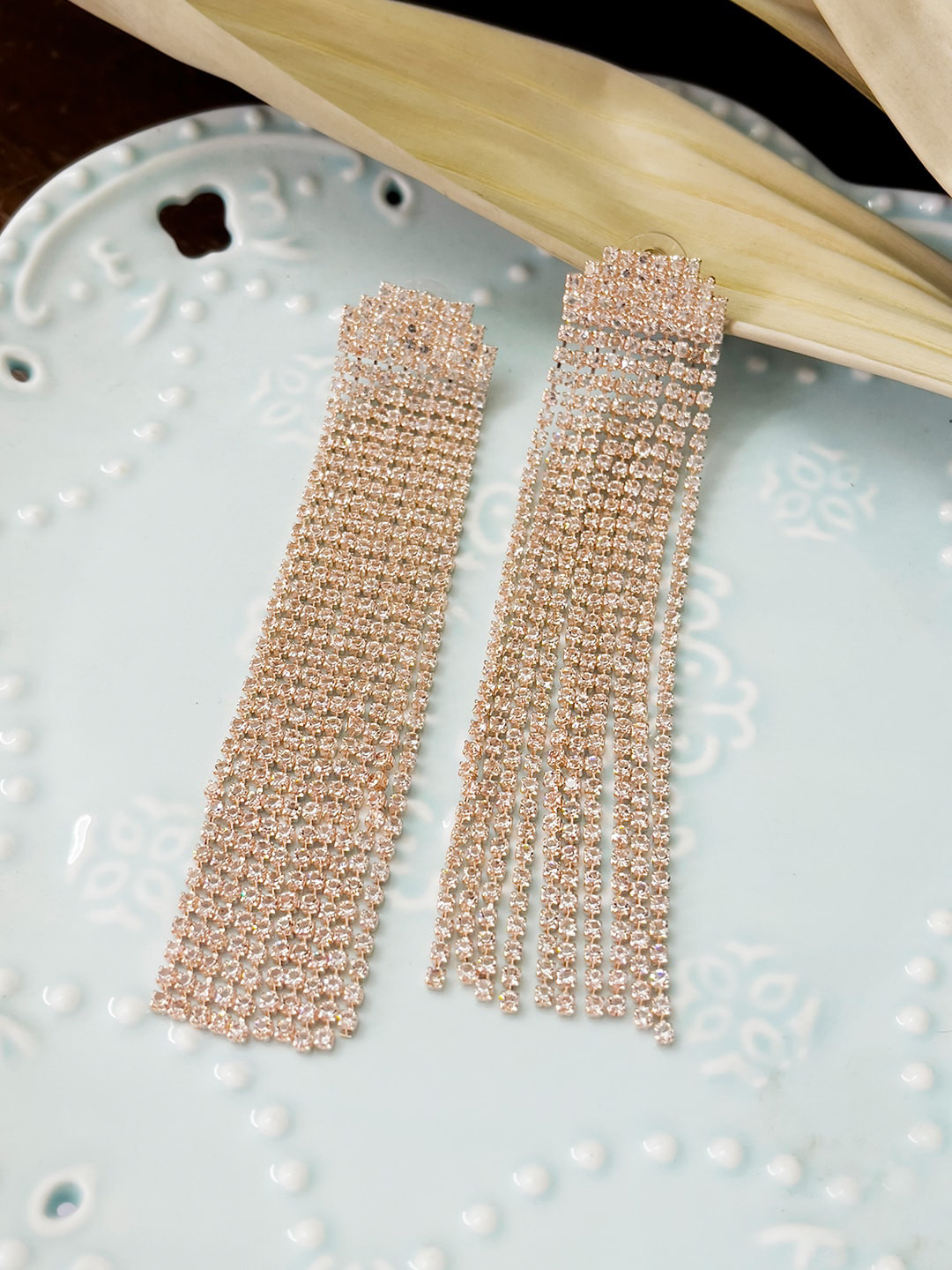 

Ayesha Crystal Oversized Studded Drop Earrings, Rose gold